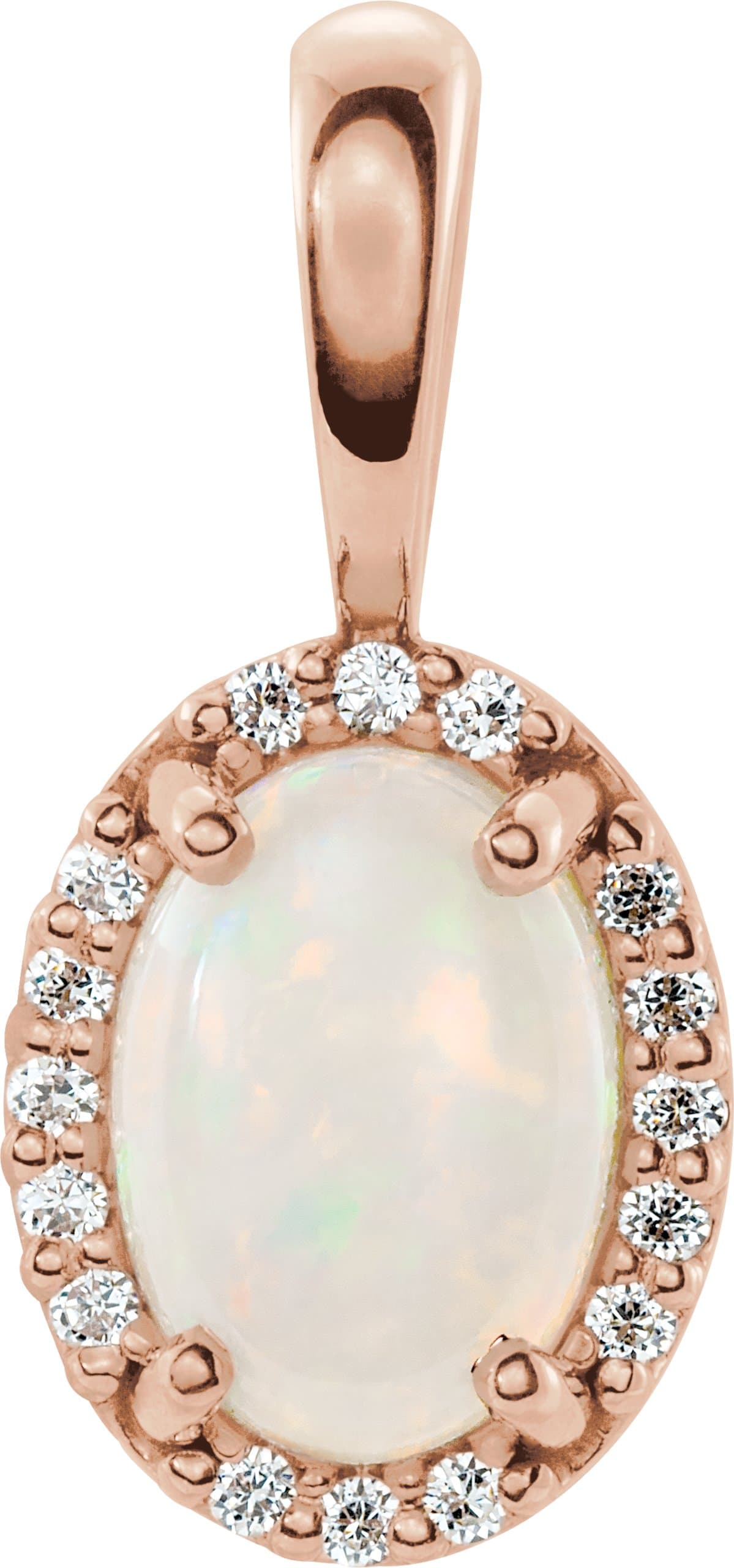 14K Rose Natural White Opal & .04 CTW Natural Diamond Halo-Style Pendant