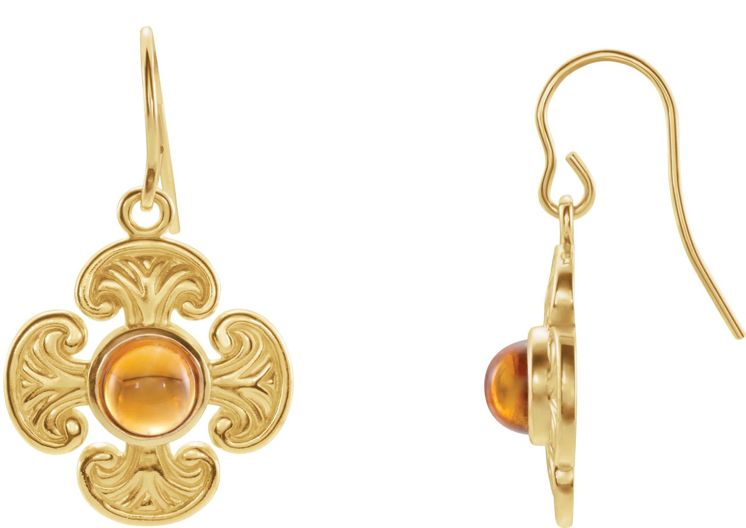 14K Yellow Natural Citrine Maltese Cross Earrings