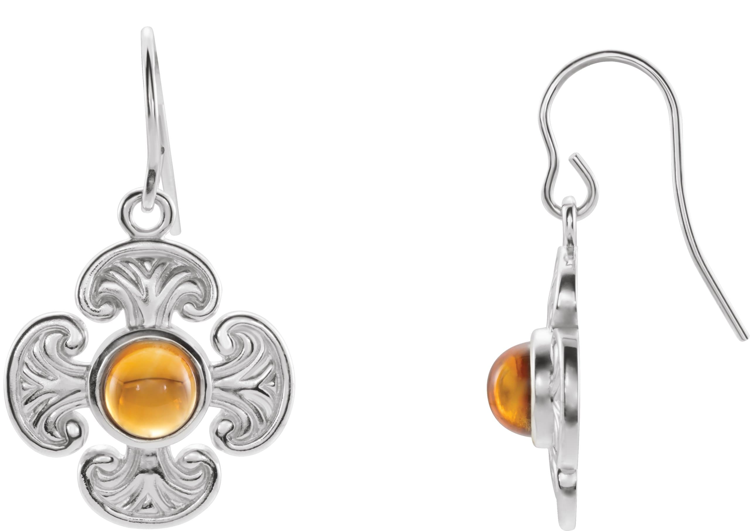 14K Yellow Natural Citrine Maltese Cross Earrings