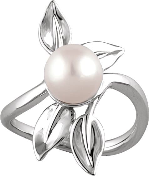 14K White 8 mm Cultured White Freshwater Pearl Ring