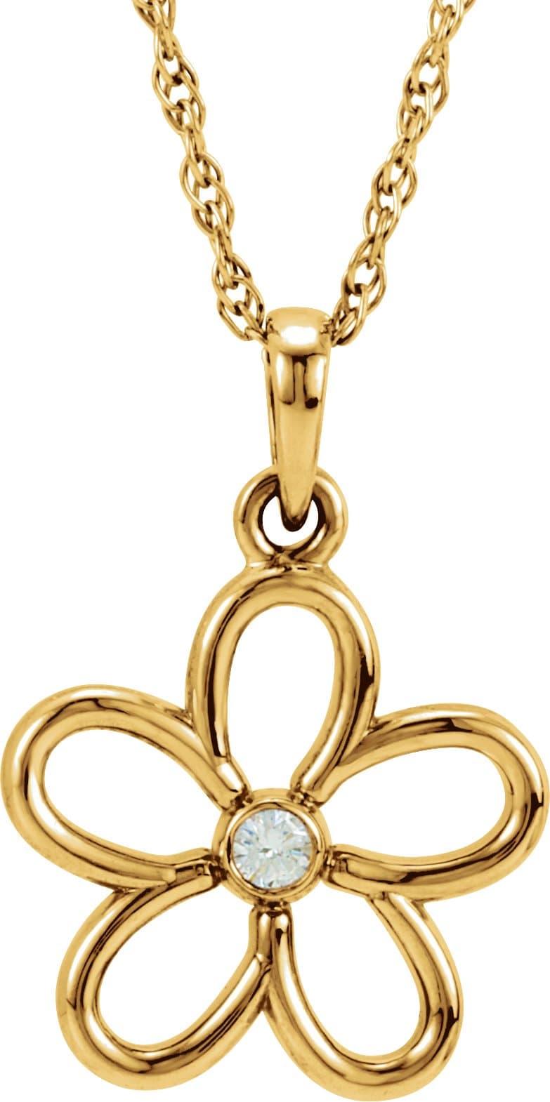 14K Rose .03 CT Natural Diamond Flower 18 Necklace