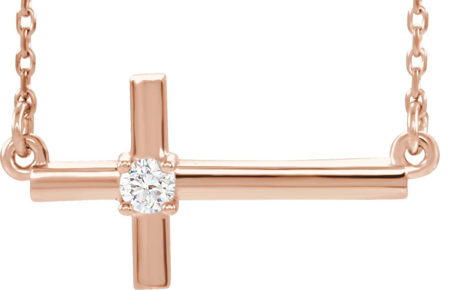 14K Rose .06 CTW Natural Diamond Sideways Cross 16-18 Necklace
