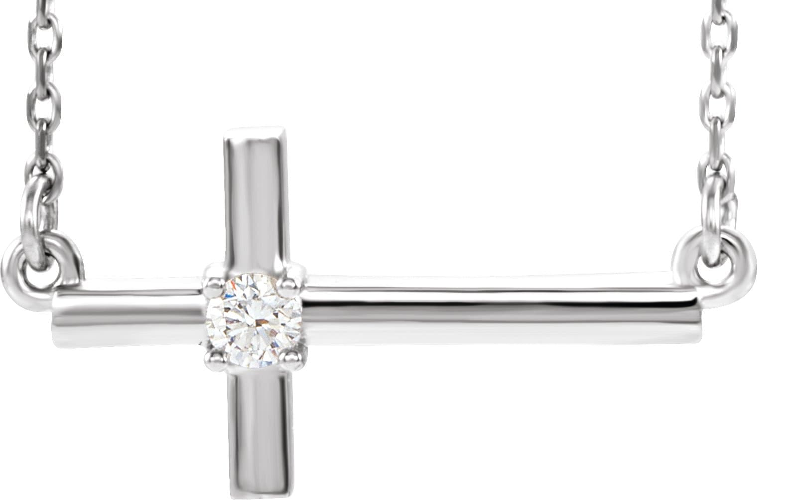 14K Rose .06 CTW Natural Diamond Sideways Cross 16-18 Necklace