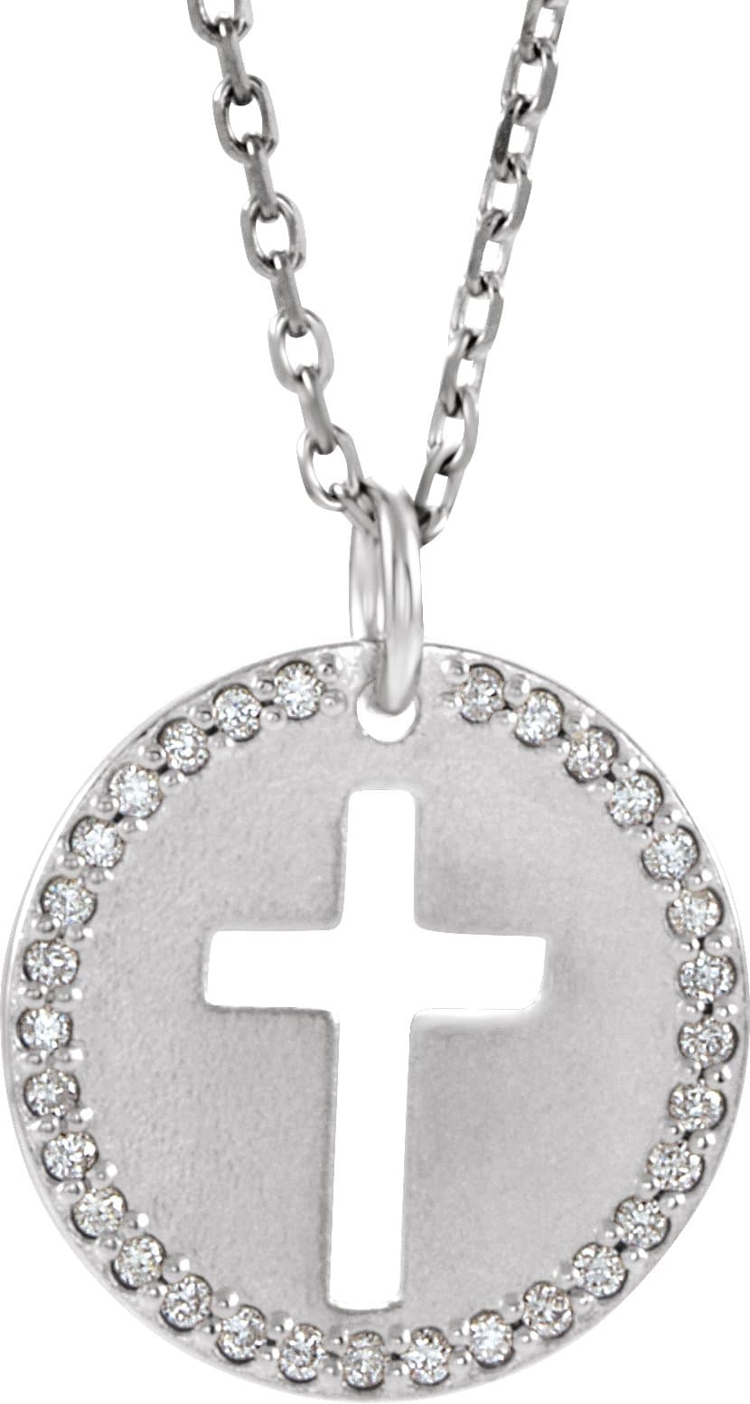 14K White .07 CTW Natural Diamond Pierced Cross 18 Necklace