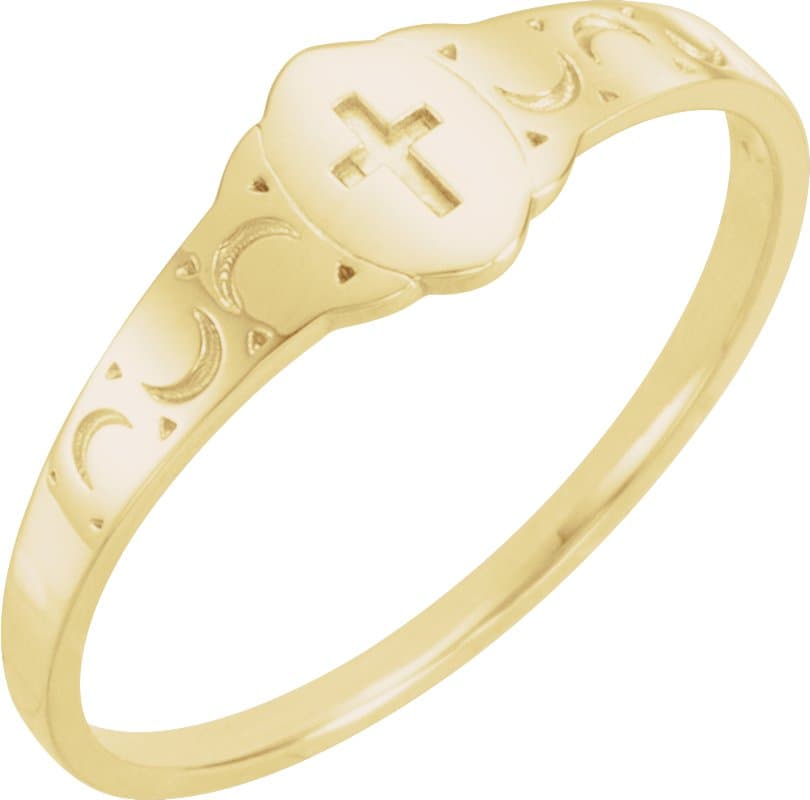 14K Rose Oval Youth Cross Signet Ring