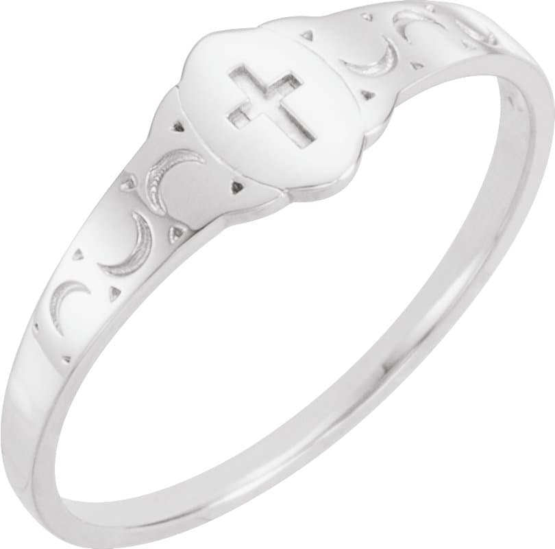 14K Rose Oval Youth Cross Signet Ring