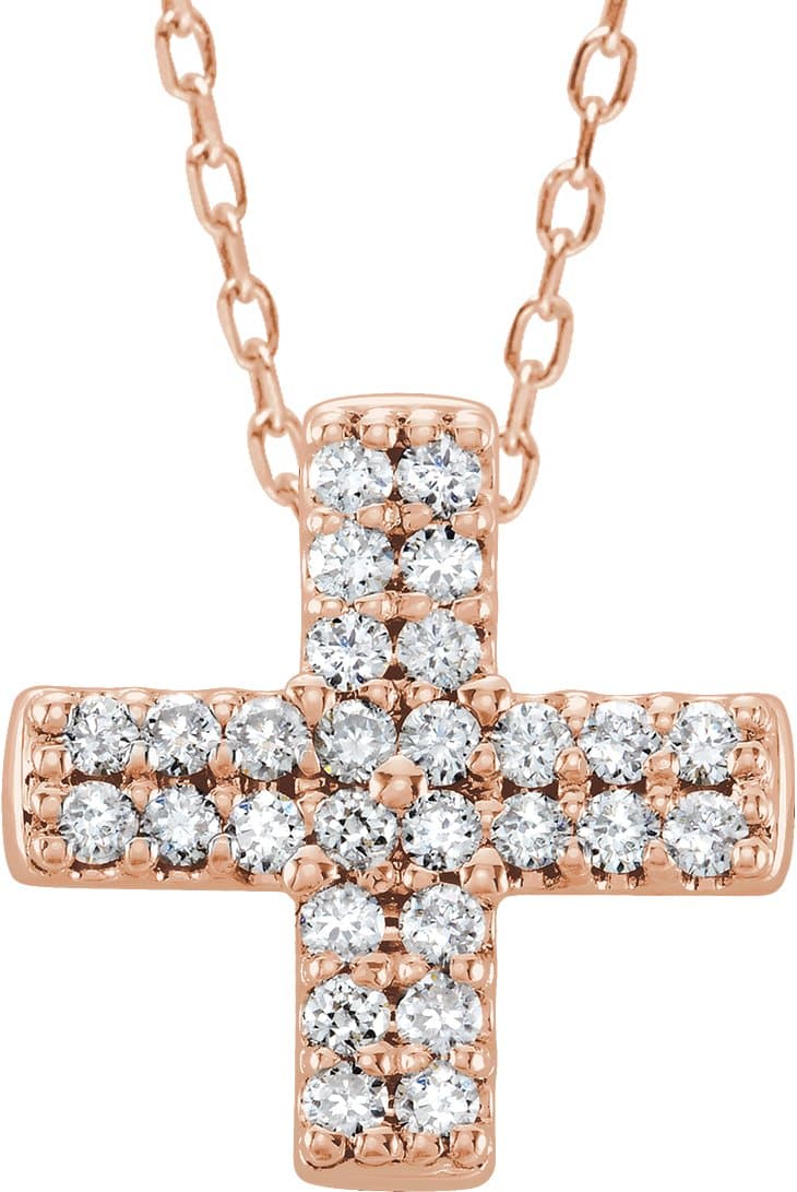 14K Rose .07 CTW Natural Diamond Cross 16-18 Necklace