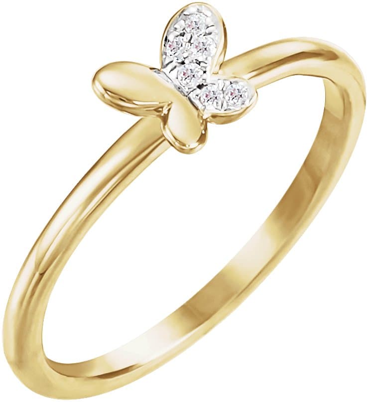 14K White .02 CTW Natural Diamond Butterfly Youth Ring