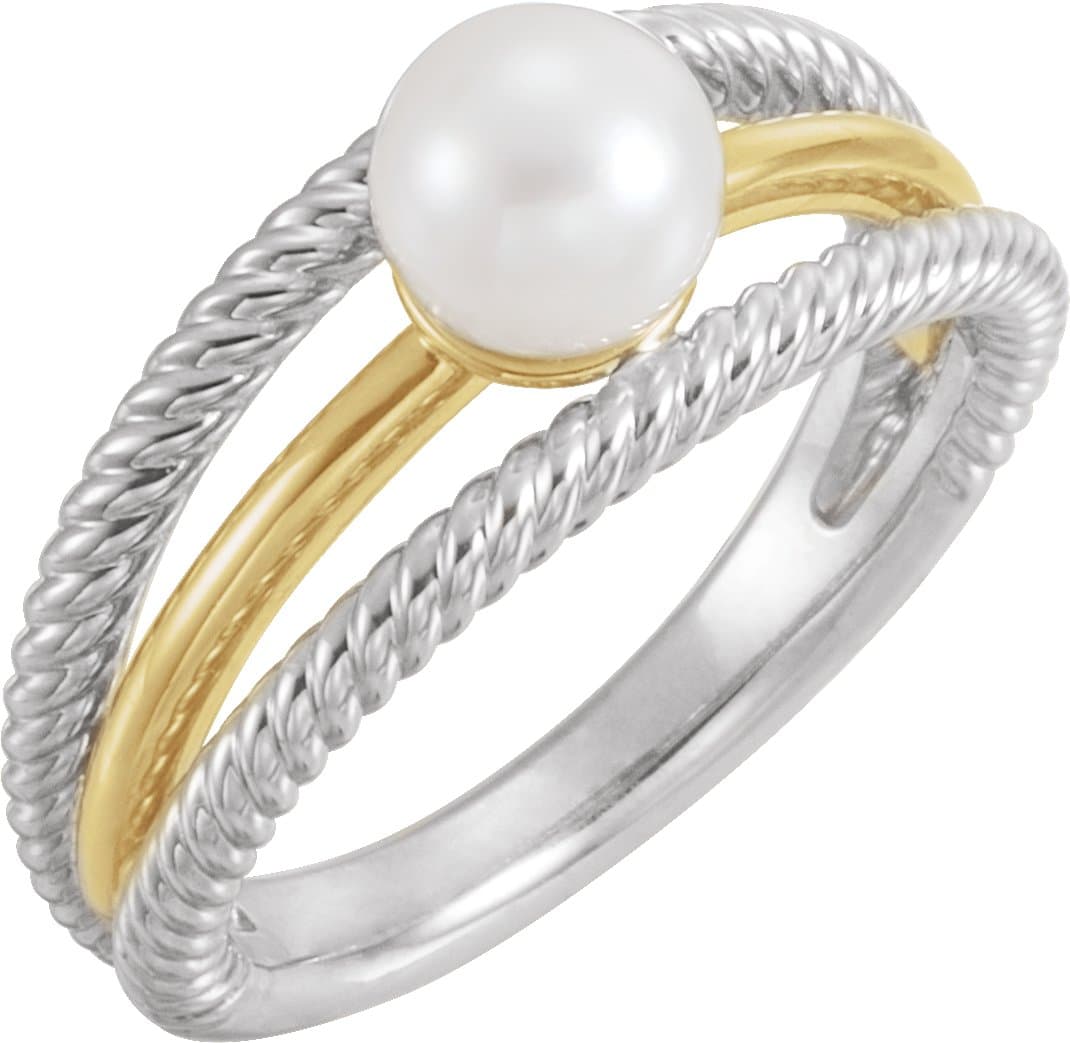 14K Rose Cultured White Freshwater Pearl Negative Space Ring