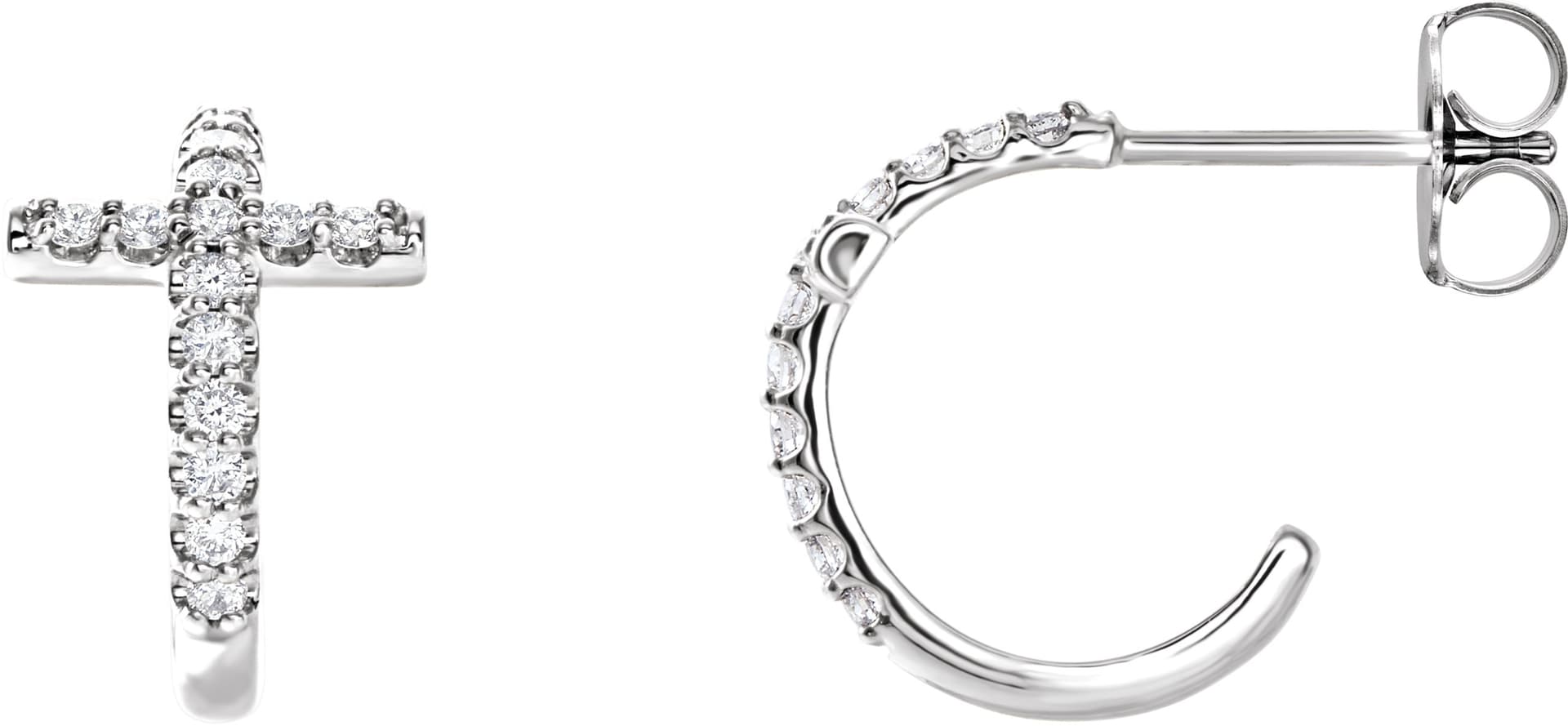 14K Rose 1/4 CTW Natural Diamond Cross 12.15 mm Hoop Earrings