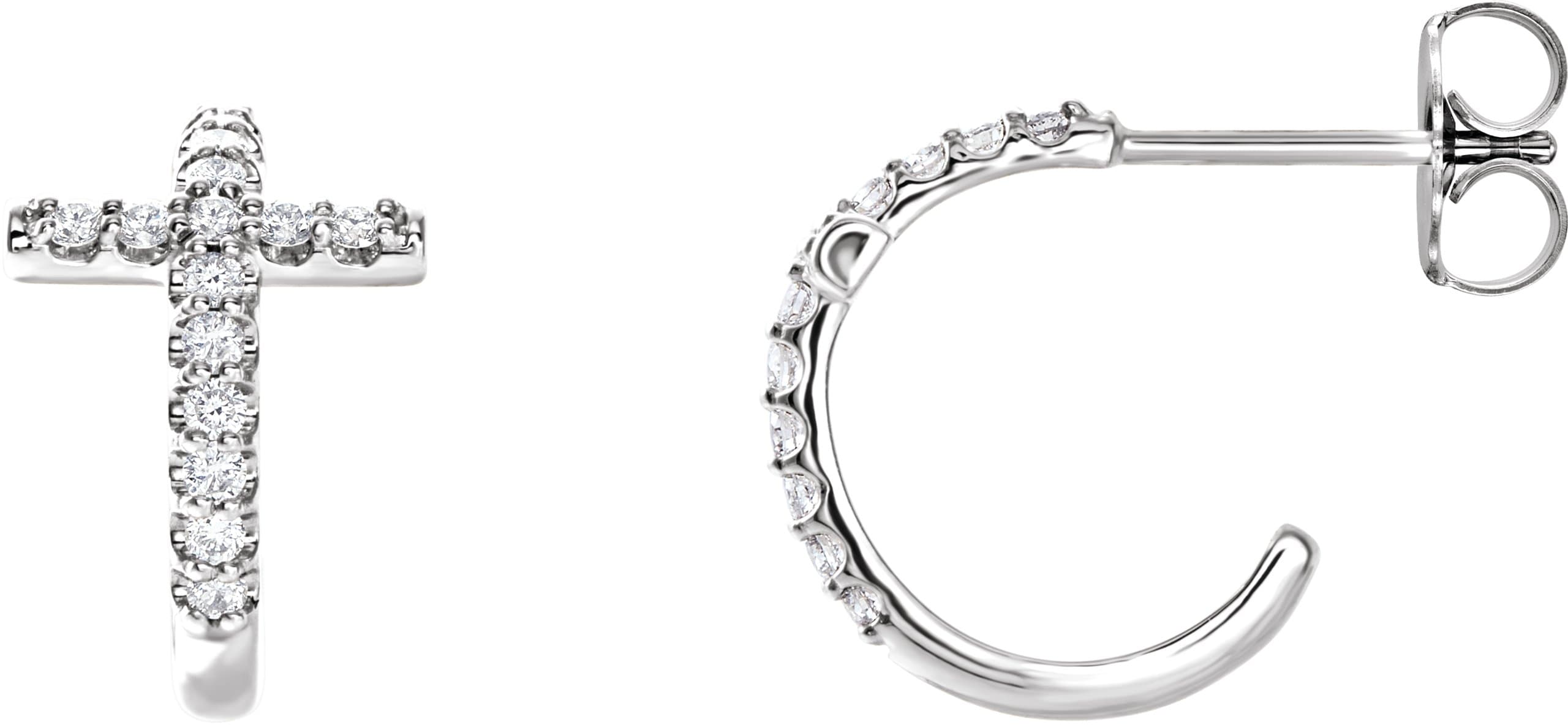 14K Rose 1/4 CTW Natural Diamond Cross 12.15 mm Hoop Earrings