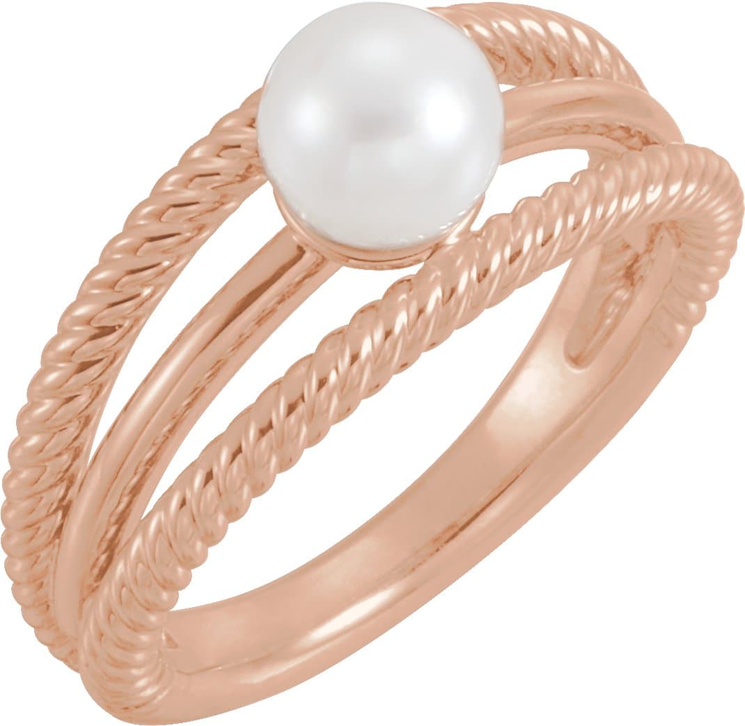 14K Rose Cultured White Freshwater Pearl Negative Space Ring