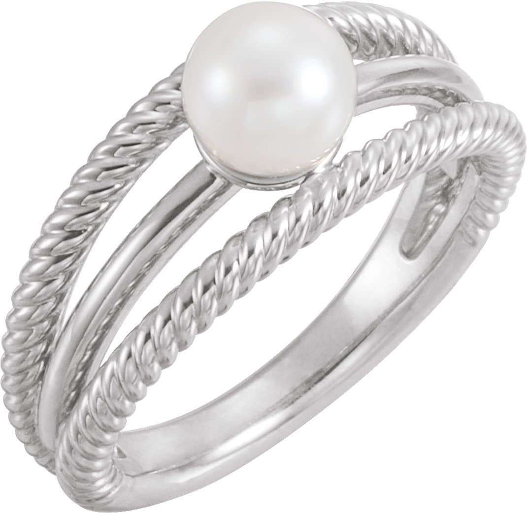 14K Rose Cultured White Freshwater Pearl Negative Space Ring