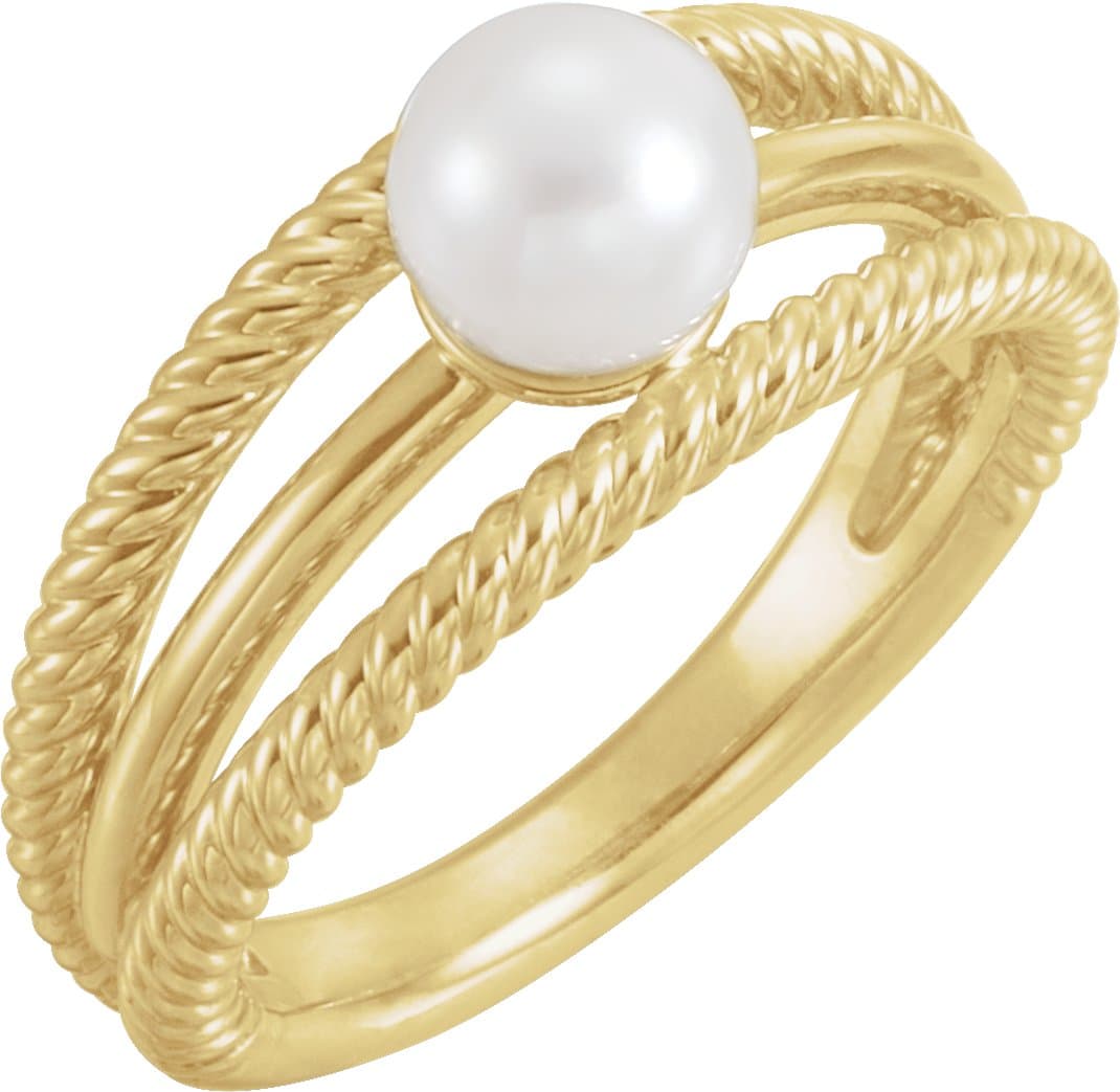 14K Rose Cultured White Freshwater Pearl Negative Space Ring
