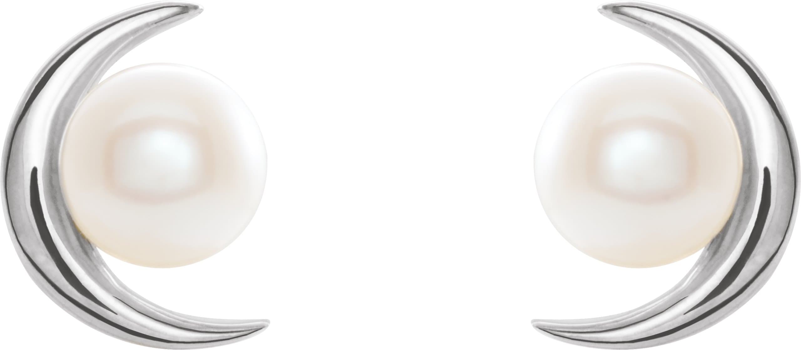 Pearl Crescent Moon Earrings view 2