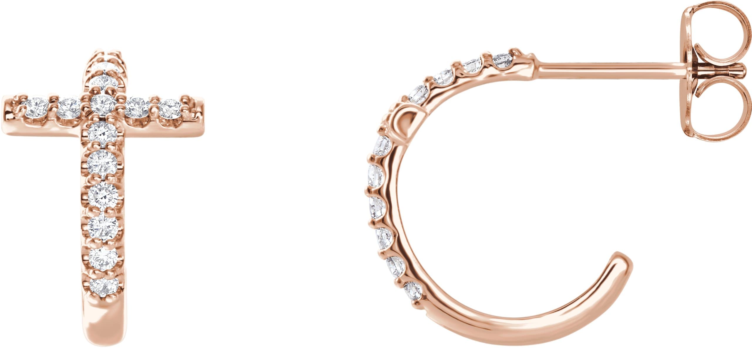 14K Rose 1/4 CTW Natural Diamond Cross 12.15 mm Hoop Earrings
