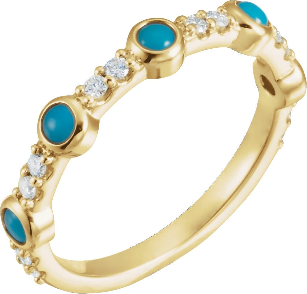14K Rose Cabochon Natural Turquoise & 1/6 CTW Natural Diamond Ring