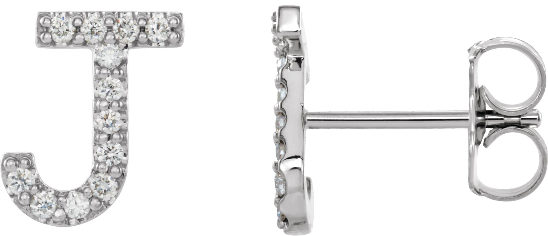 14K White .05 CTW Natural Diamond Initial J Earring