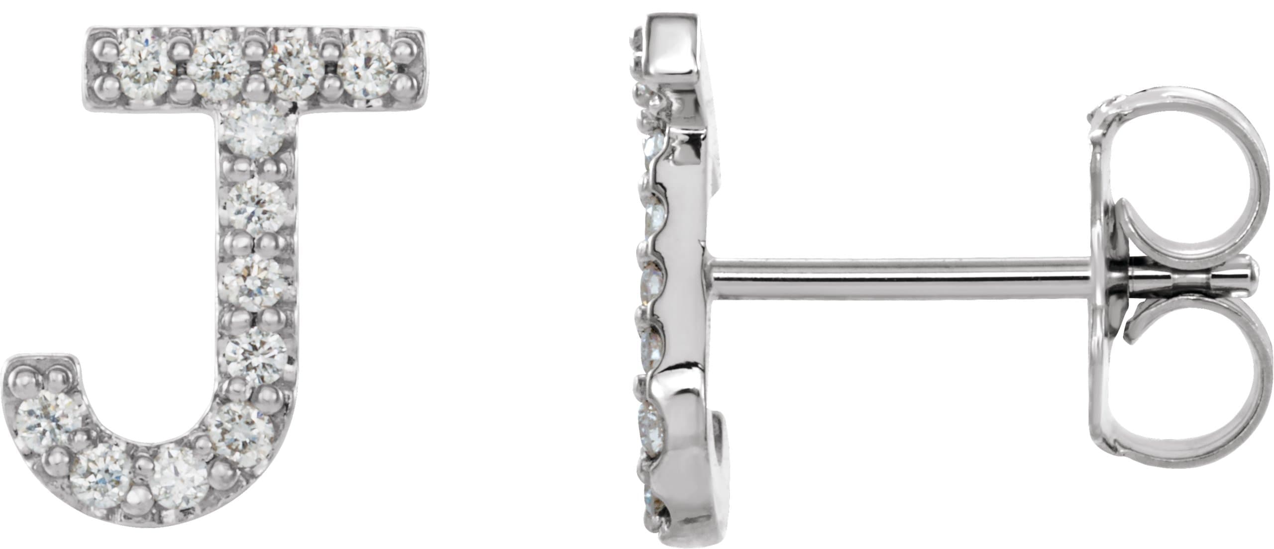 14K White .05 CTW Natural Diamond Initial J Earring