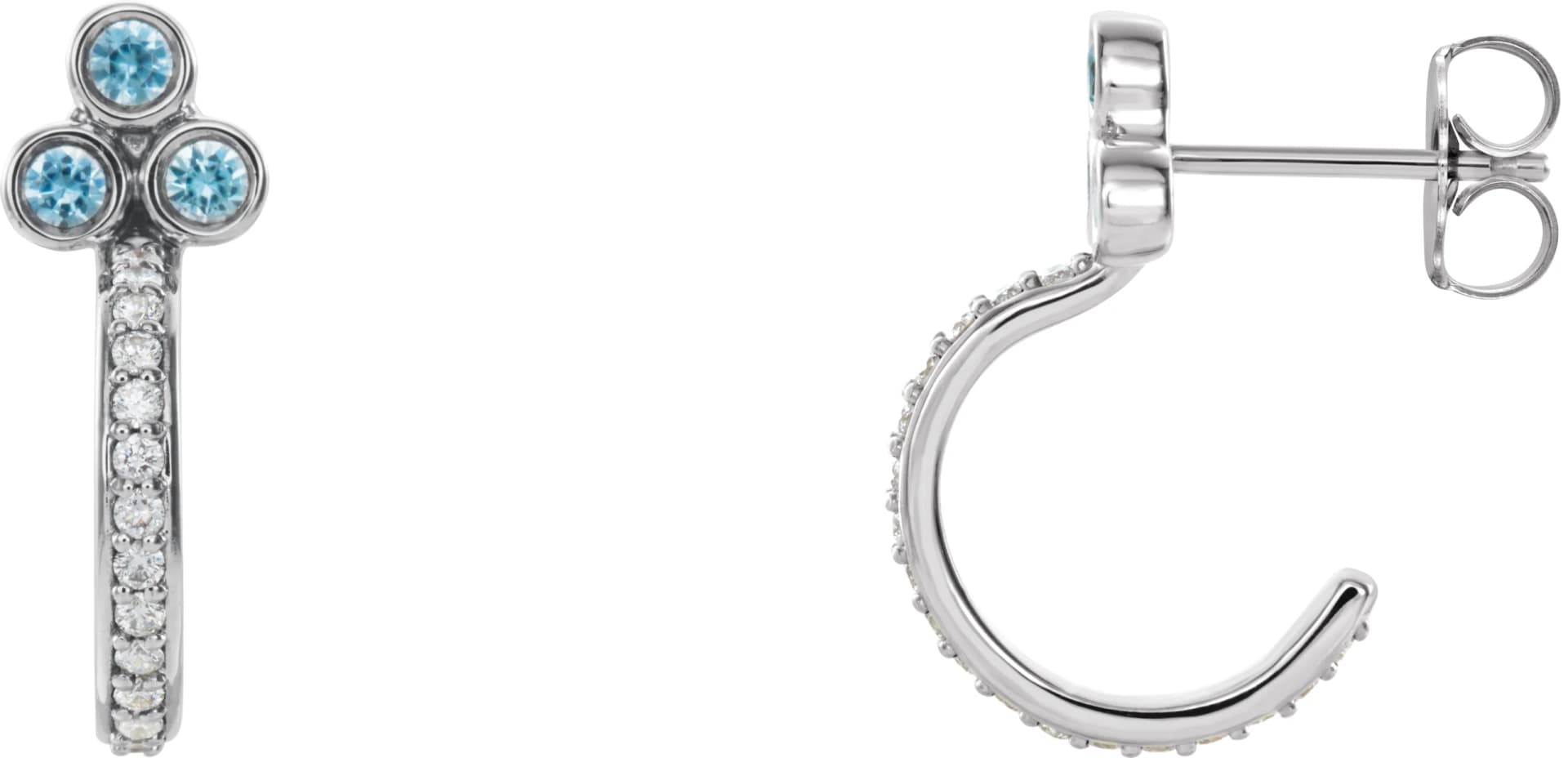 Accented Bezel-Set J-Hoop Earrings, view 2
