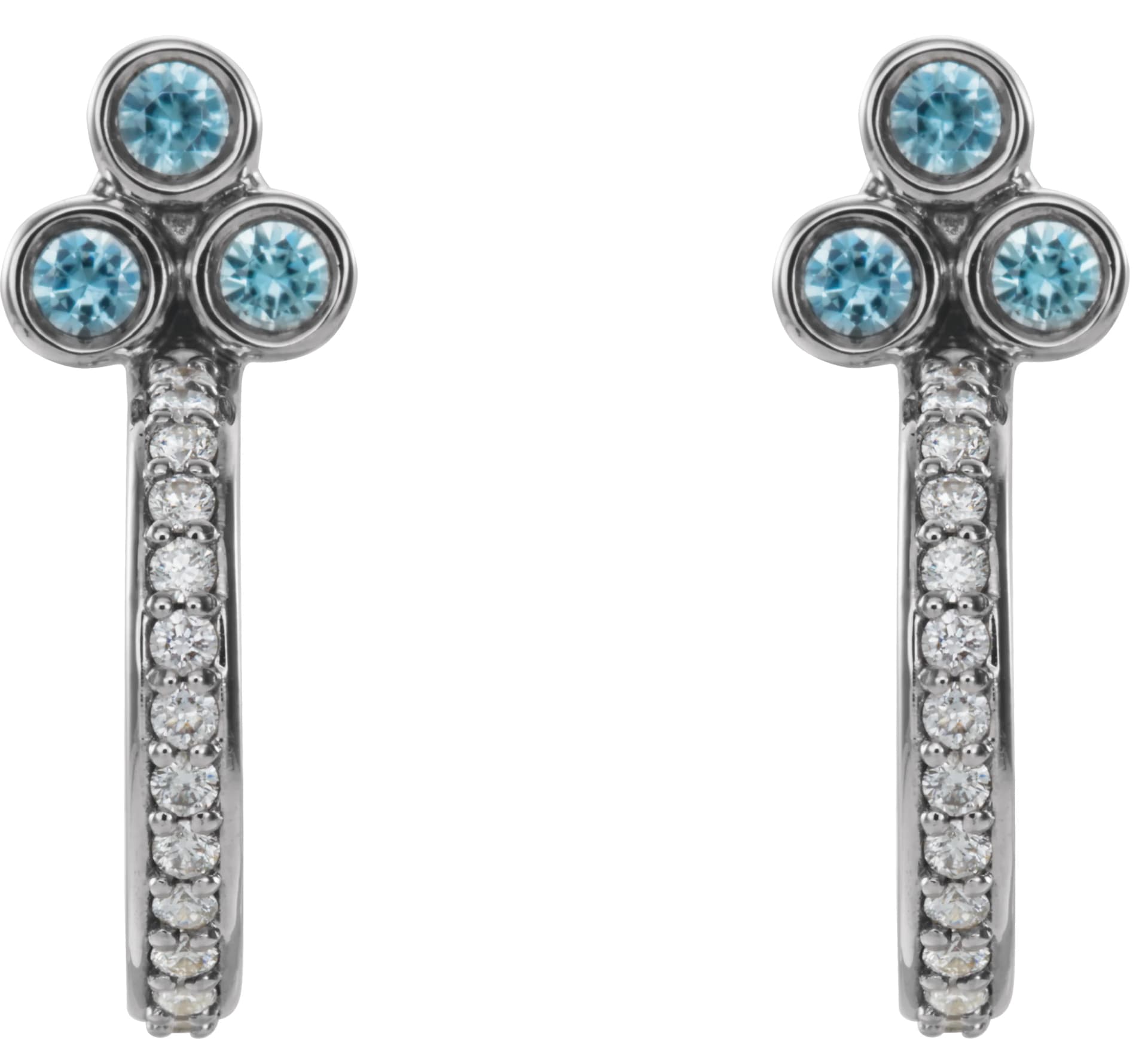 Accented Bezel-Set J-Hoop Earrings, view 3
