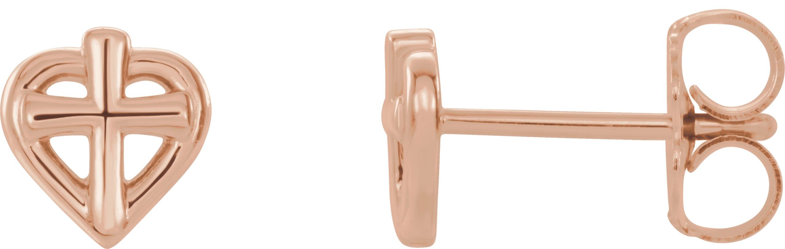 14K Rose Cross with Heart Youth Earrings