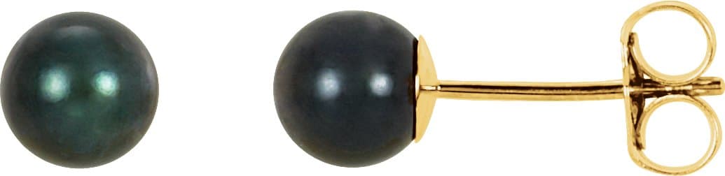 14K White  5 mm Cultured Black Akoya Pearl Earrings