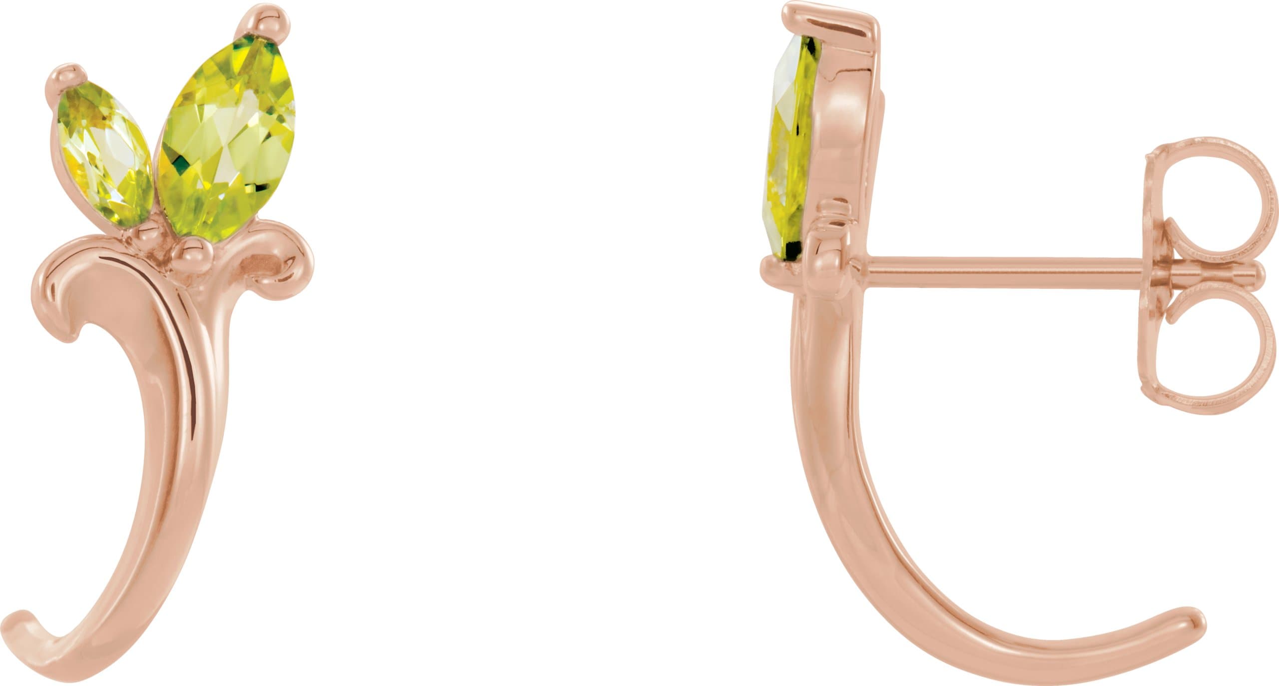 14K Rose Natural Blue Sapphire Floral J-Hoop Earrings