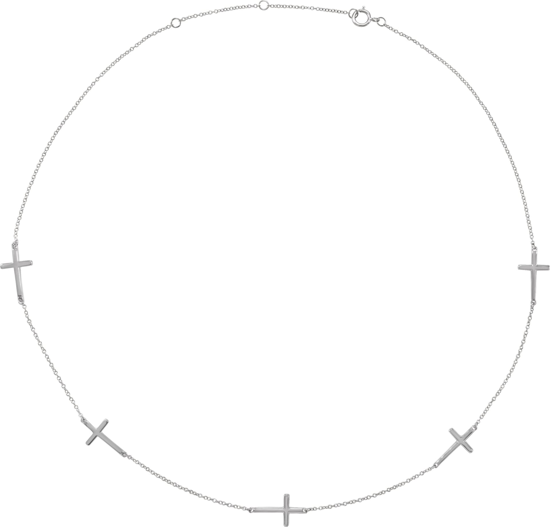 14K White 5-Station Cross Adjustable 16-18” Necklace