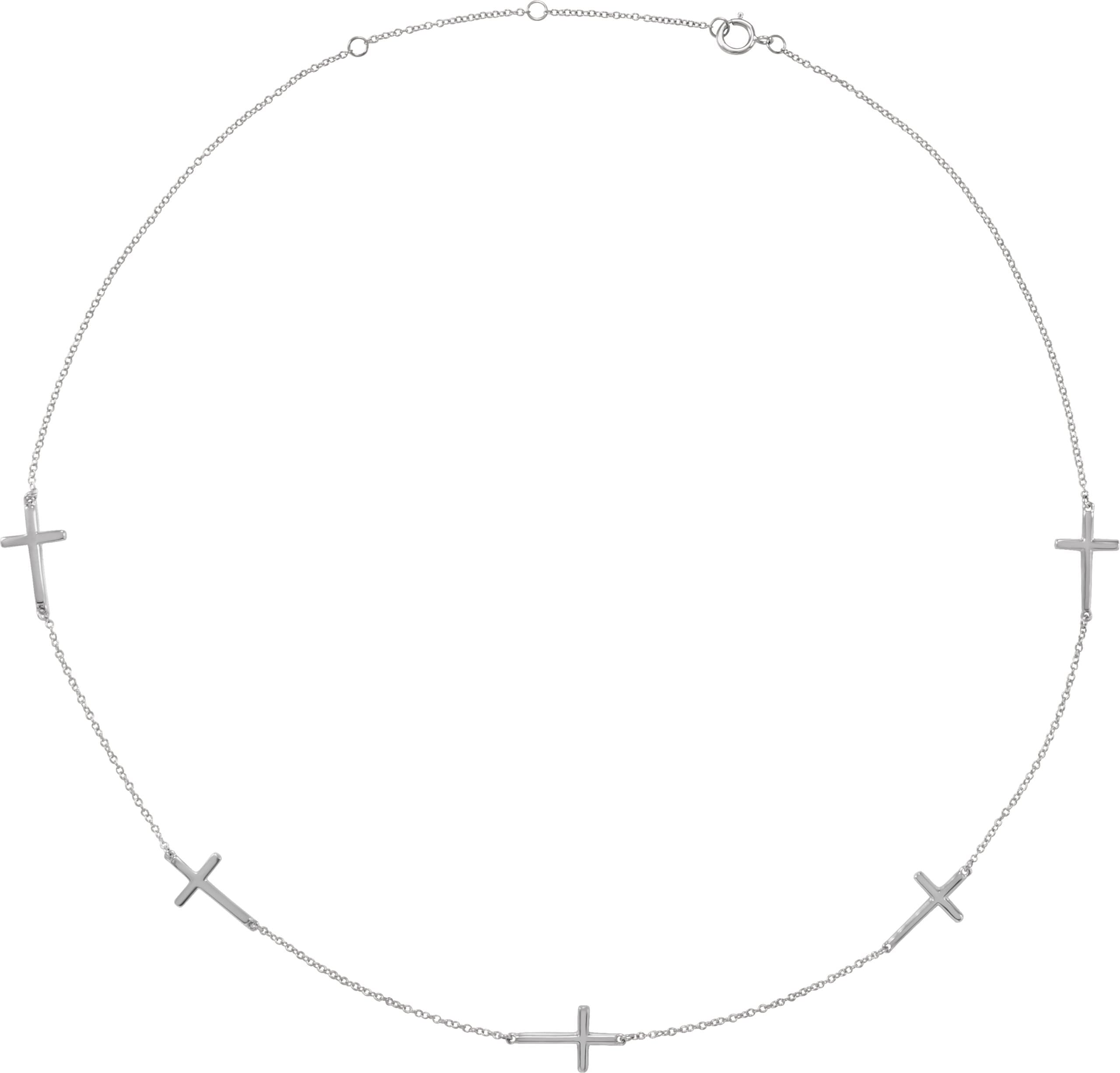 14K White 5-Station Cross Adjustable 16-18” Necklace