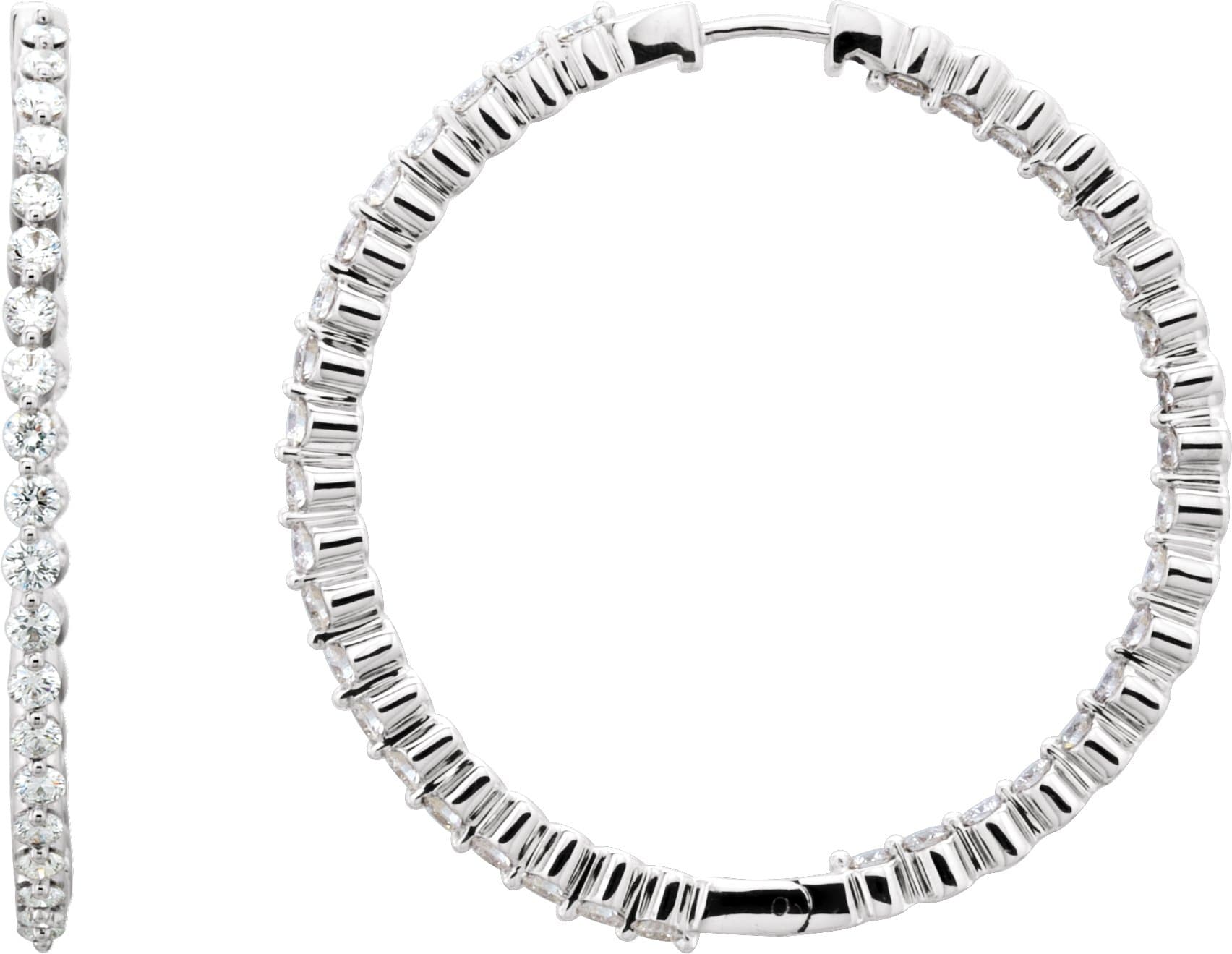14K White 1 CTW Natural Diamond Inside-Outside Hinged 32.5 mm Hoop Earrings