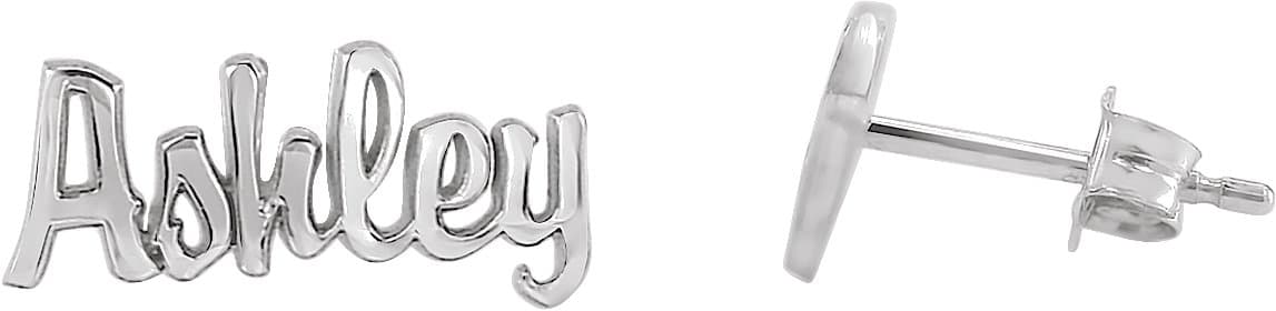 10K White Gold Script Nameplate Earrings