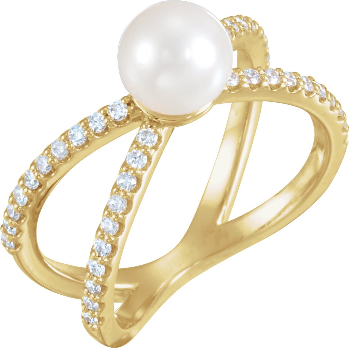 14K Rose Cultured White Freshwater Pearl & 3/8 CTW Natural Diamond Ring