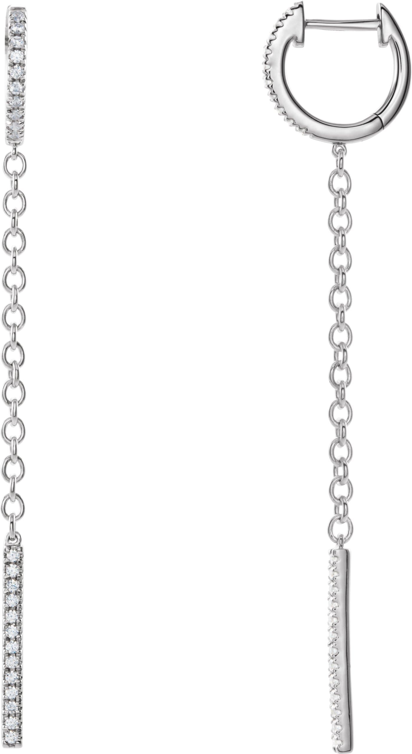 14K White 1/4 CTW Natural Diamond Hinged Hoop Chain Earrings