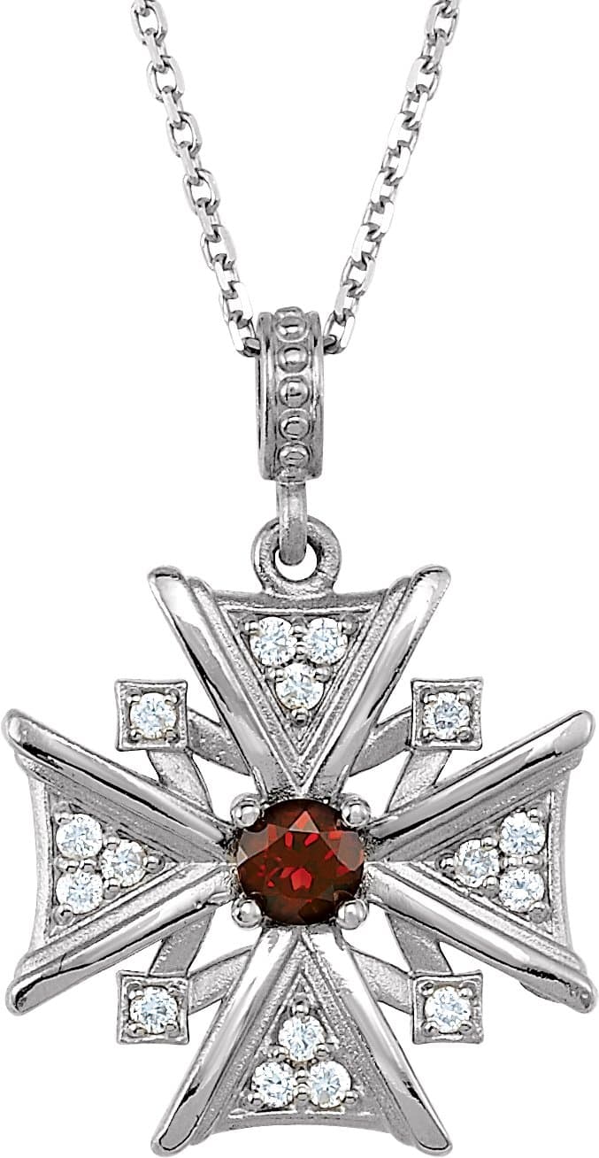 14K White Natural Mozambique Garnet & 1/6 CTW Natural Diamond 18 Necklace