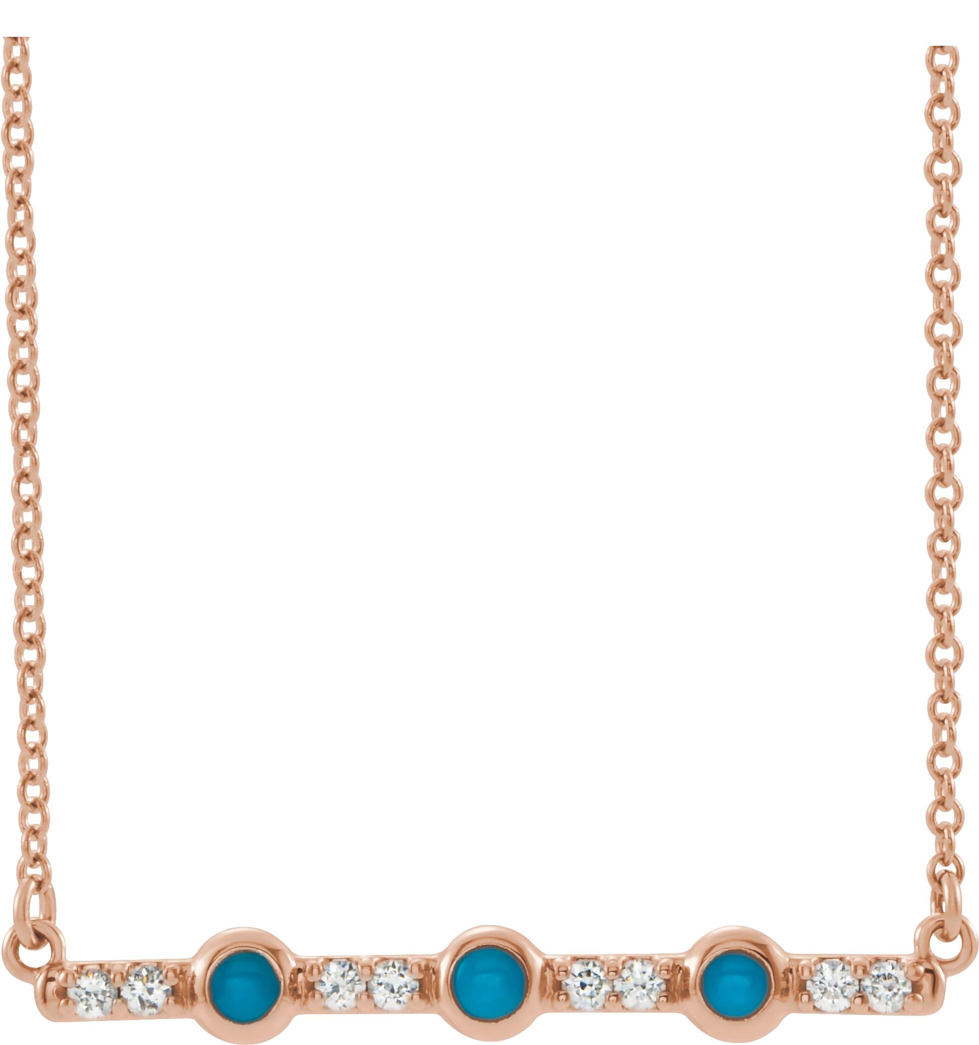 14K Rose Natural Turquoise & 1/8 CTW Natural Diamond Bar 16 Necklace