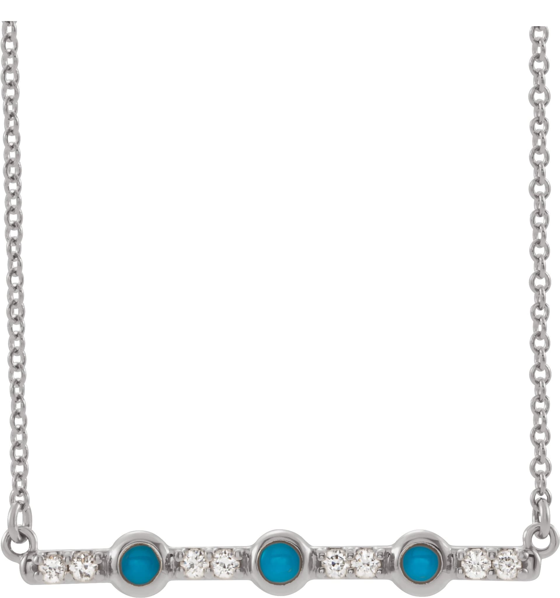 14K Rose Natural Turquoise & 1/8 CTW Natural Diamond Bar 16 Necklace