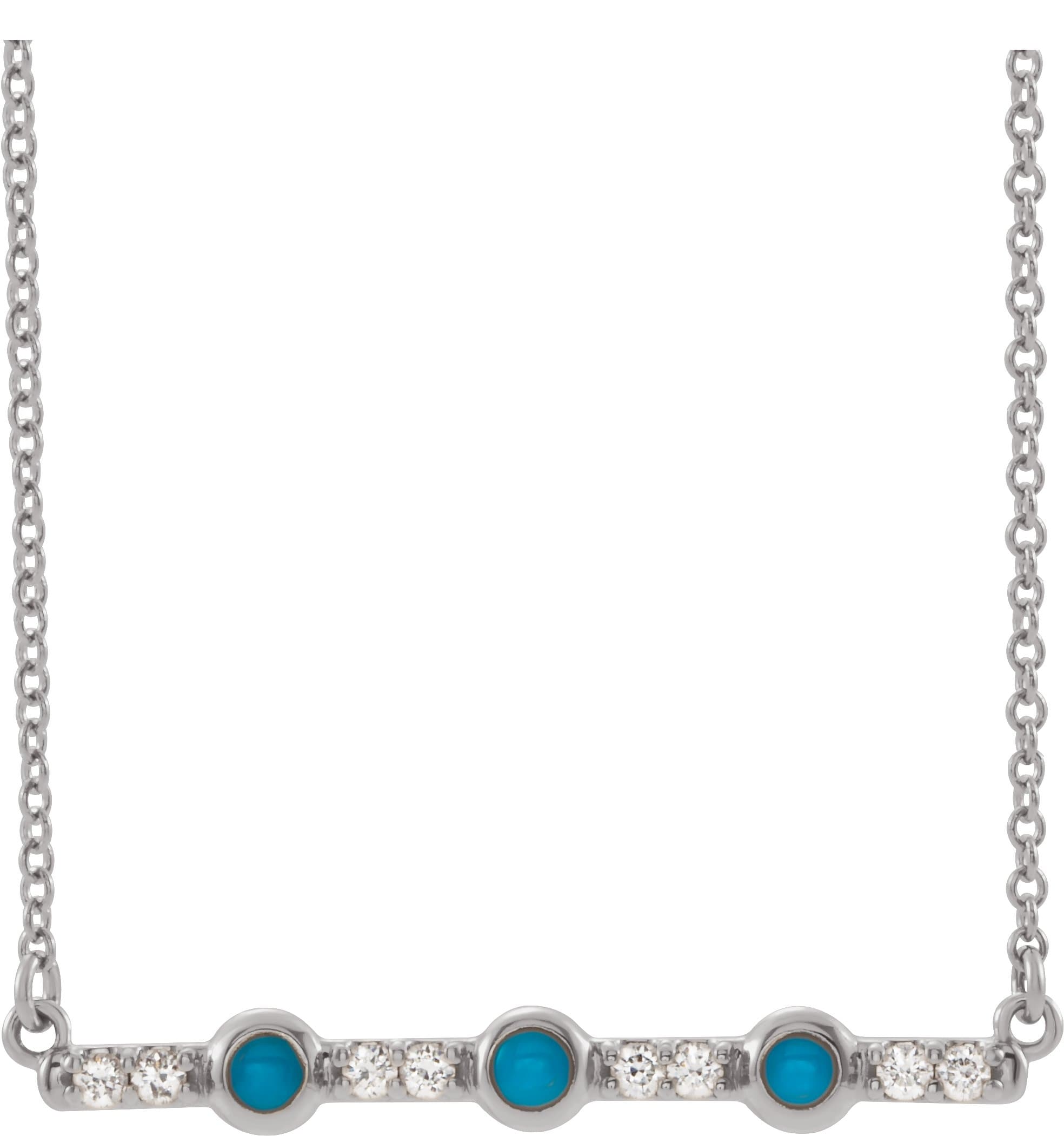 14K Rose Natural Turquoise & 1/8 CTW Natural Diamond Bar 16 Necklace