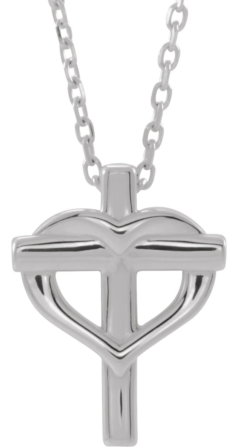 14K Rose Youth Cross with Heart 15 Necklace