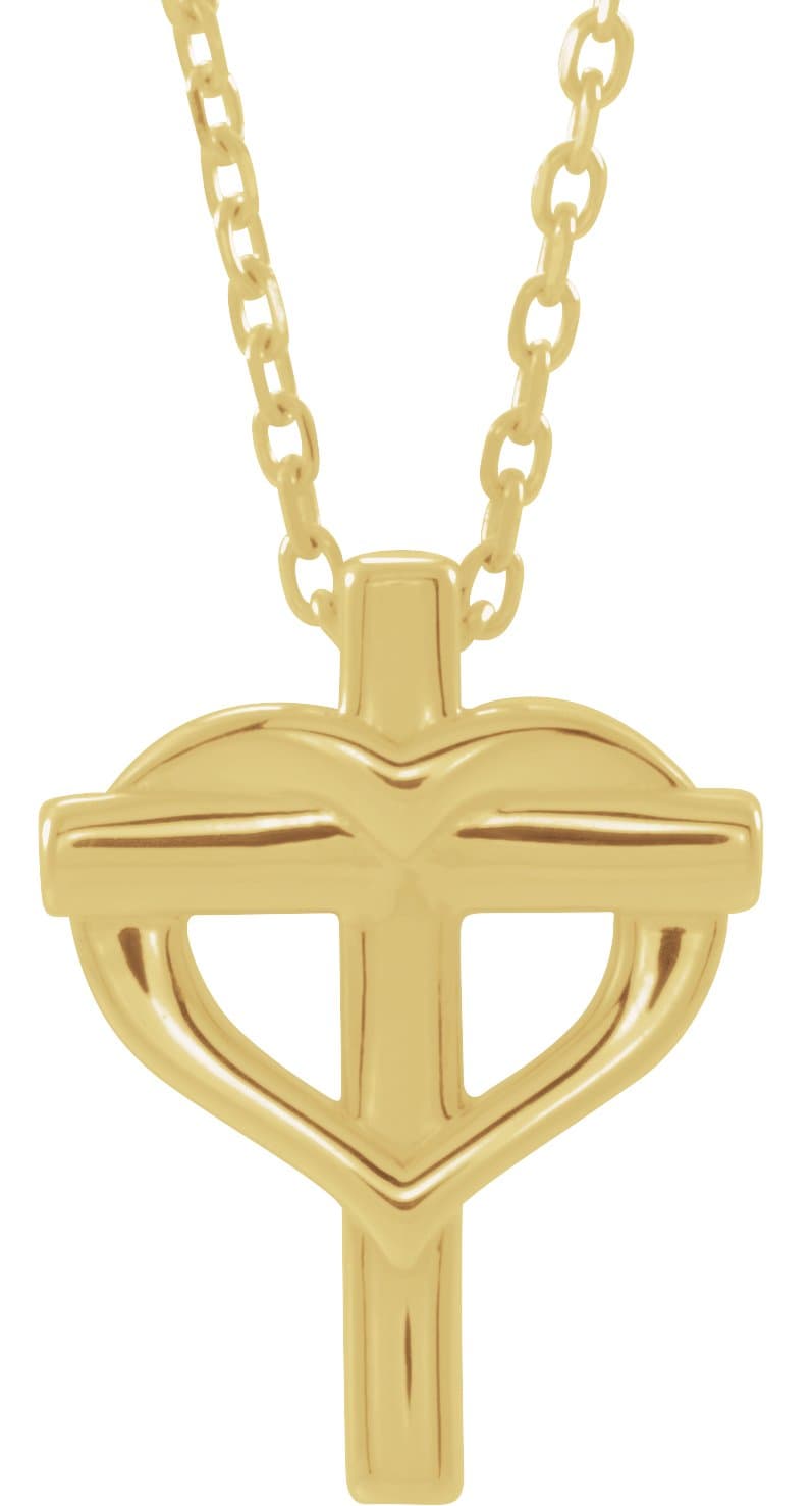 14K Rose Youth Cross with Heart 15 Necklace