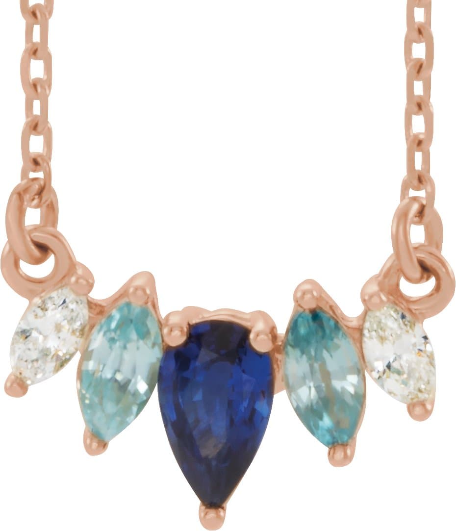 14K Rose Natural Multi-Gemstone & .06 CTW Natural Diamond Bar 18 Necklace