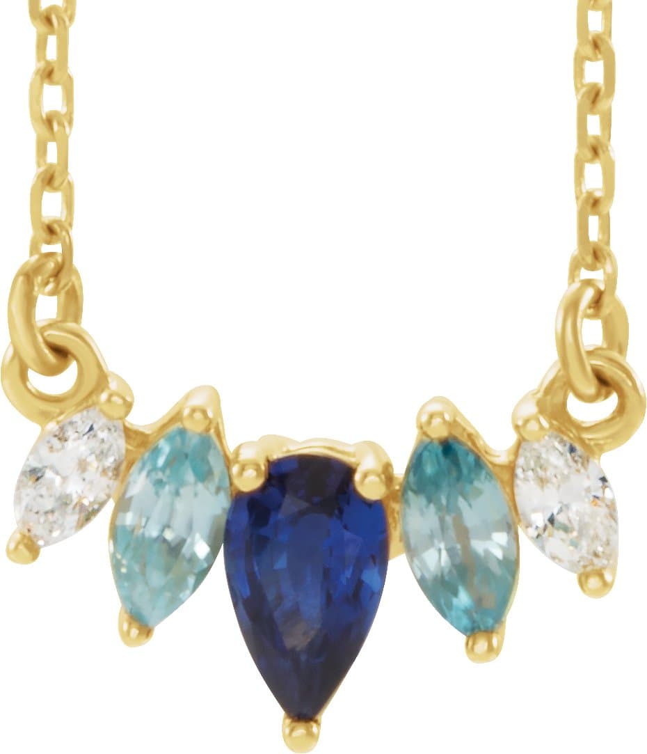 14K Rose Natural Multi-Gemstone & .06 CTW Natural Diamond Bar 18 Necklace