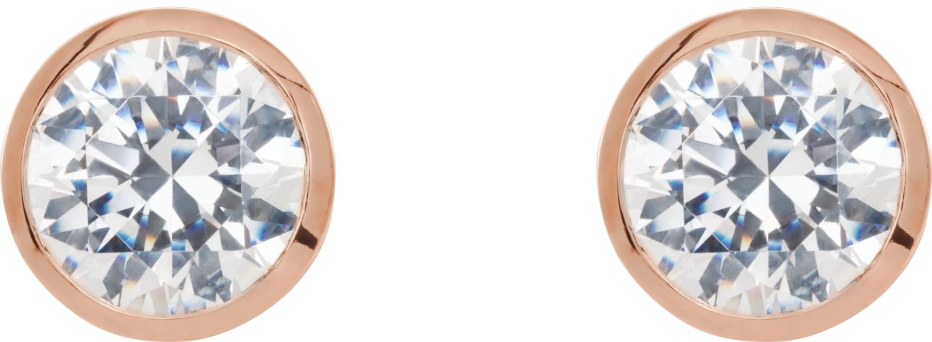Round Bezel-Set Stud Earrings view 2
