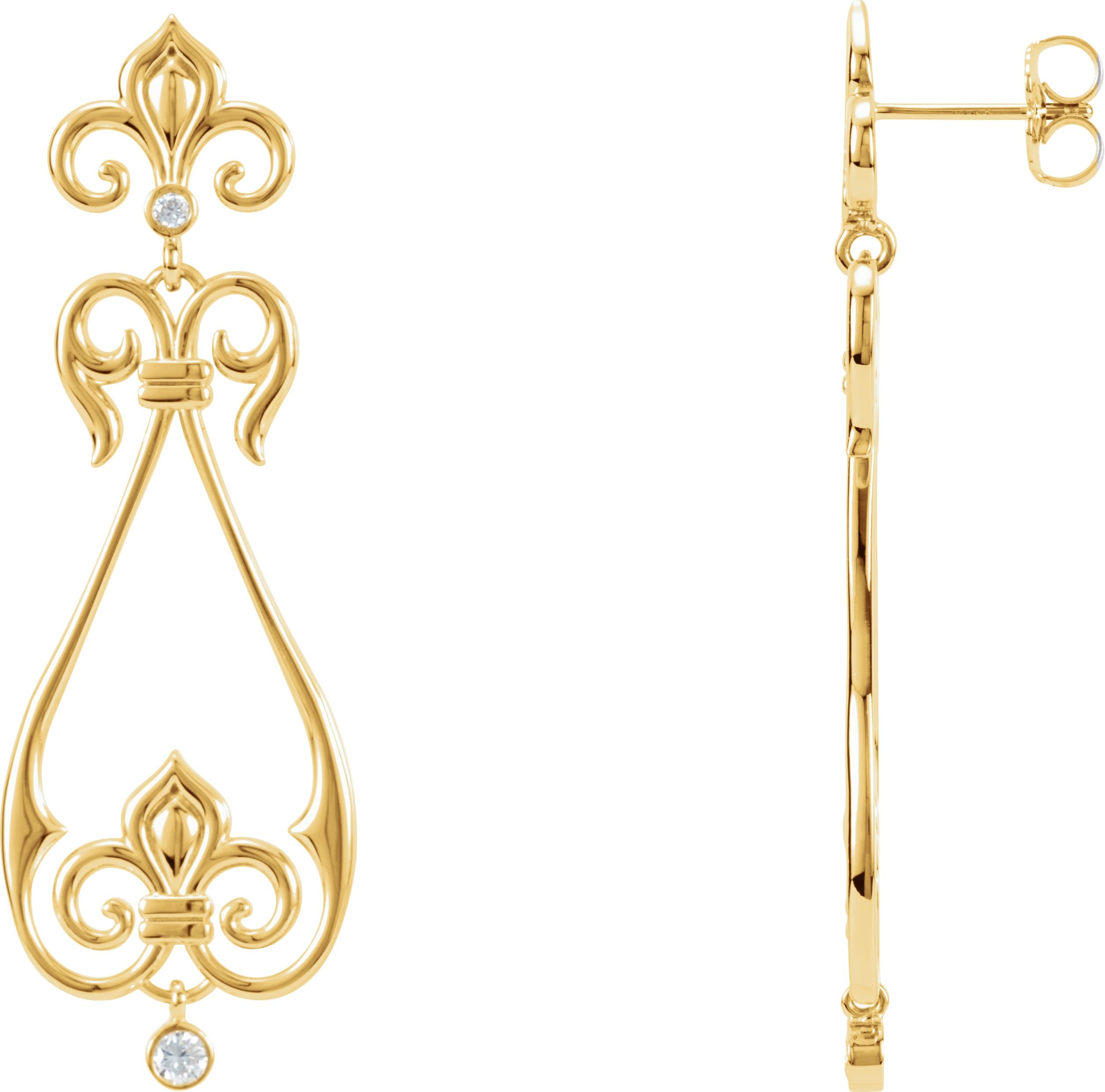 14K Yellow 1/6 CTW Natural Diamond Fleur-De-Lis Earrings