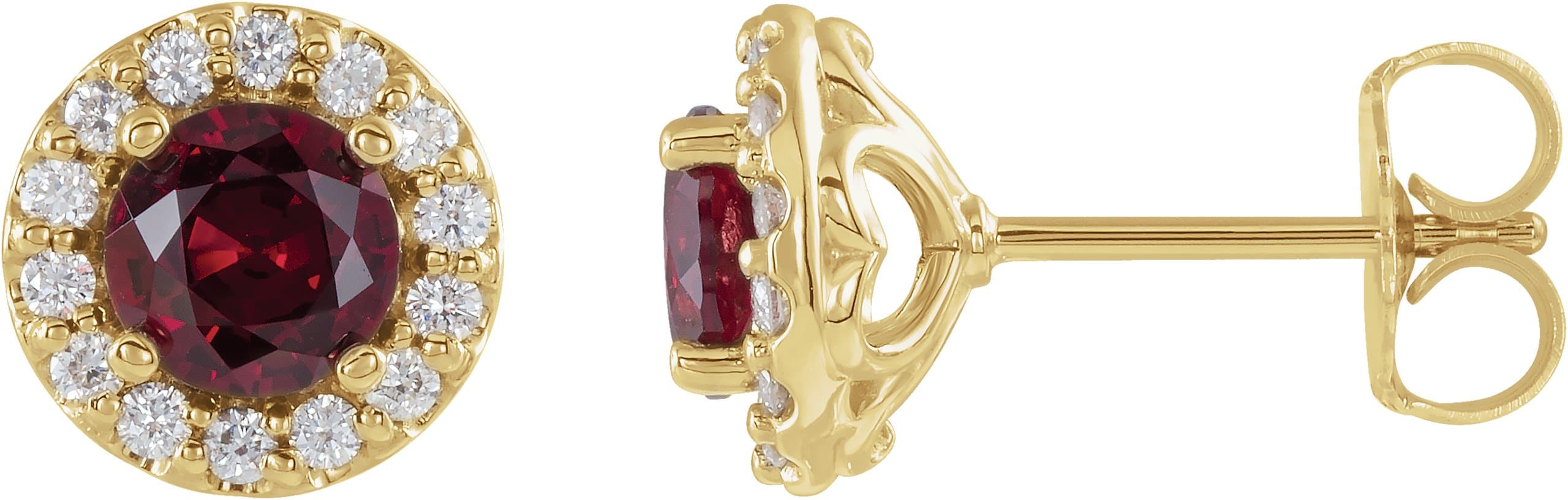 14K Yellow Gold 4 mm Natural Ruby & 1/8 CTW Natural Diamond Earrings