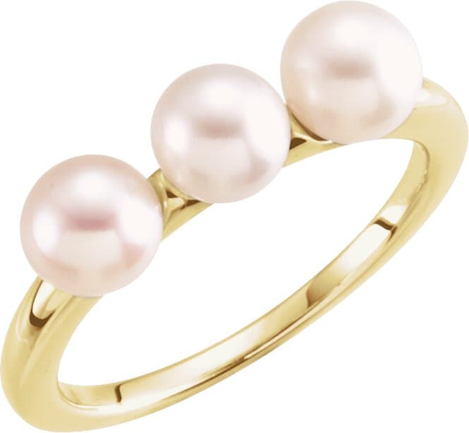 14K Rose Cultured White Freshwater Pearl Three-Stone Ring