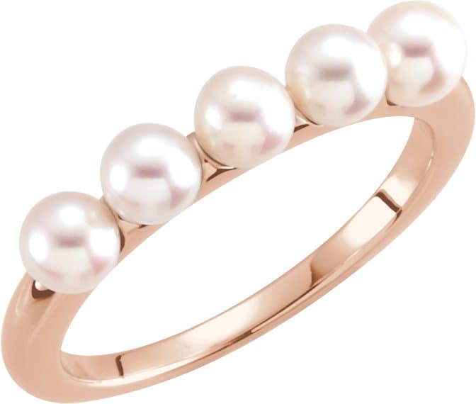 14K Rose Cultured White Freshwater Pearl Ring