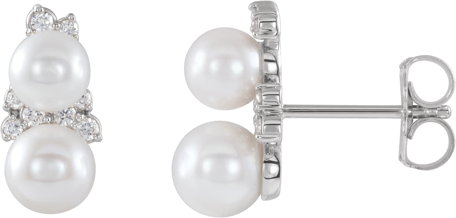 14K Rose Cultured White Freshwater Pearl & 1/10 CTW Natural Diamond Ear Climbers