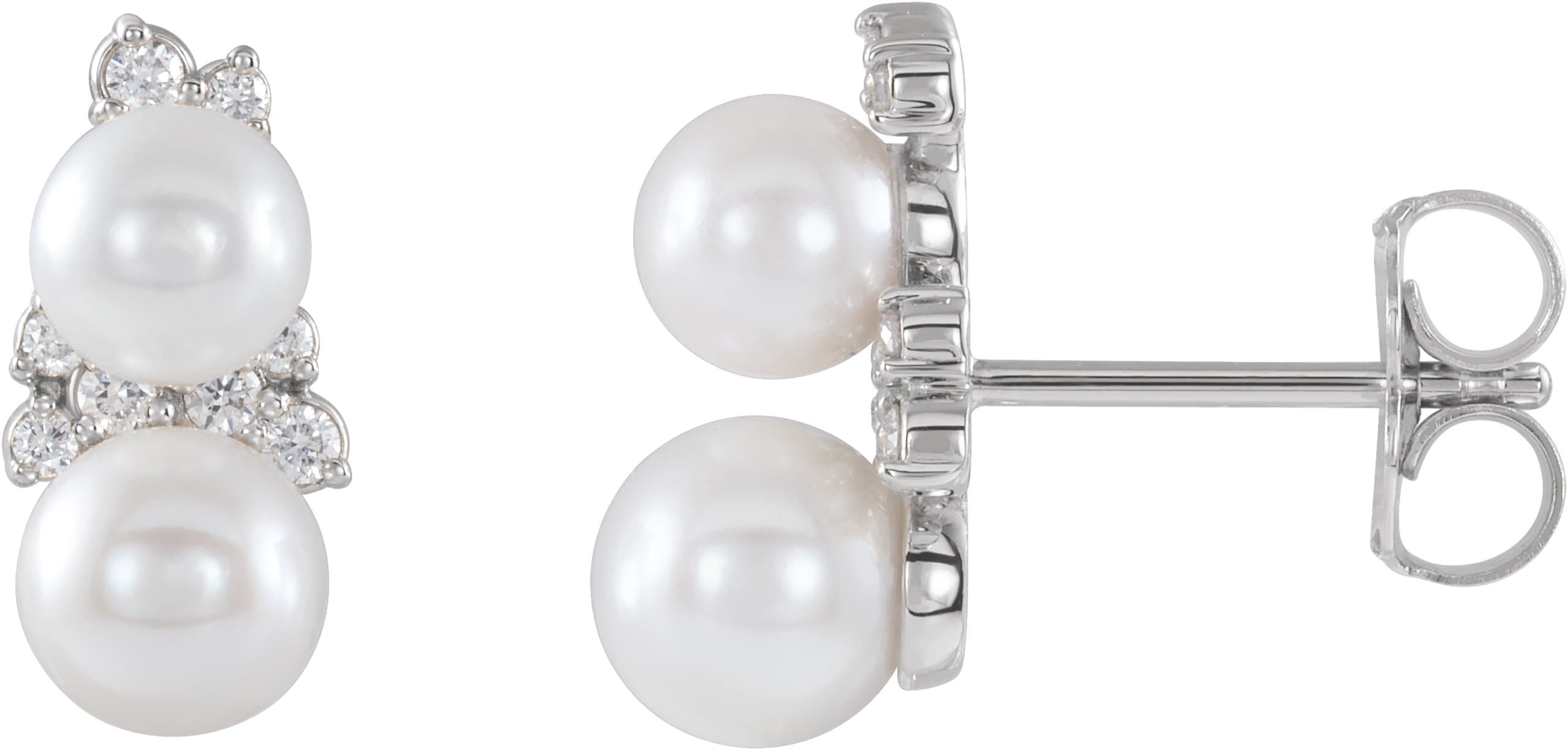 14K Rose Cultured White Freshwater Pearl & 1/10 CTW Natural Diamond Ear Climbers