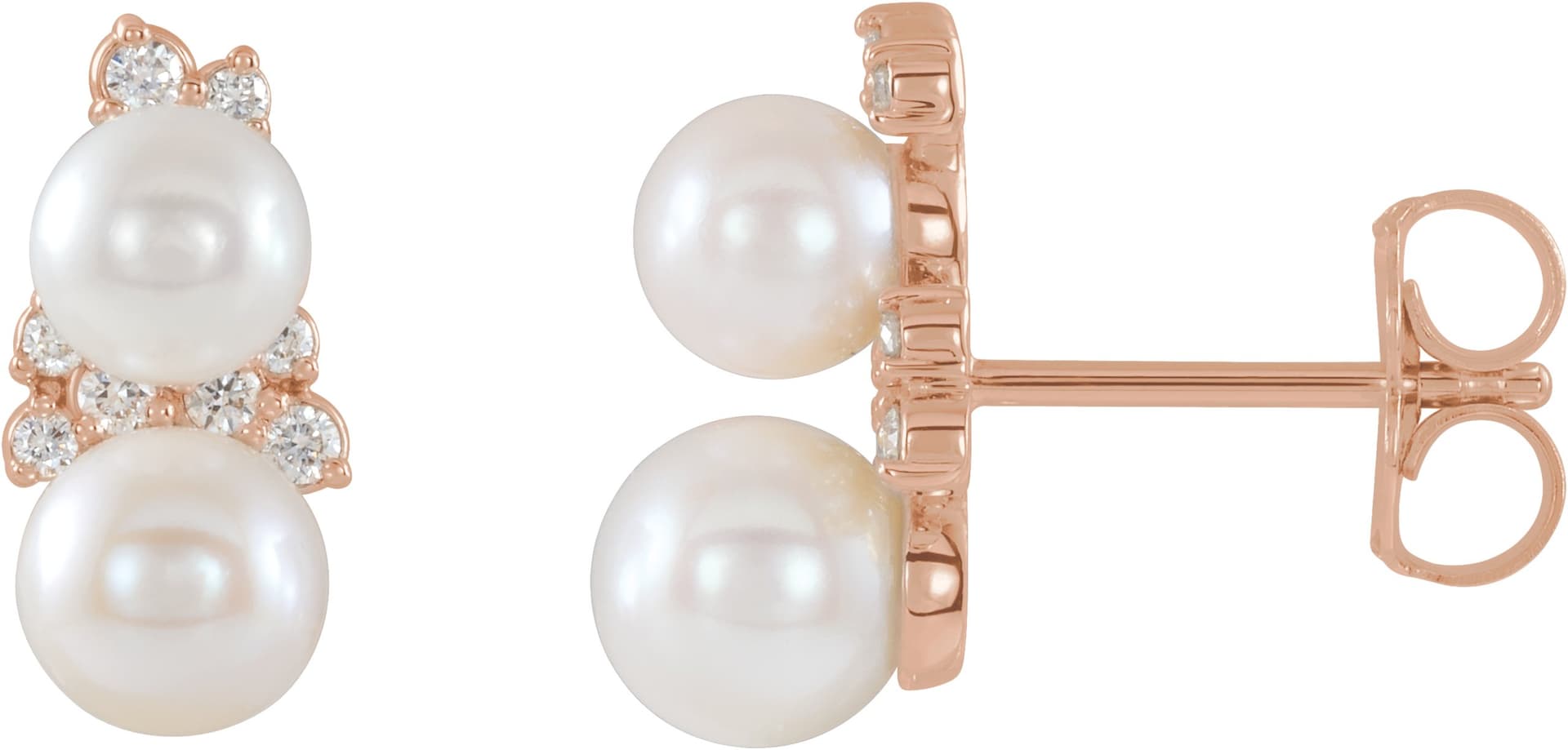 14K Rose Cultured White Freshwater Pearl & 1/10 CTW Natural Diamond Ear Climbers